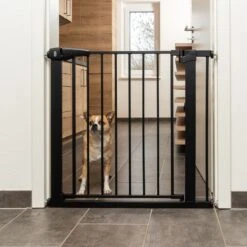 TIAKI Black Dog Gate With 7 Cm Extension Height 76 Cm, Width 75 To 82 Cm