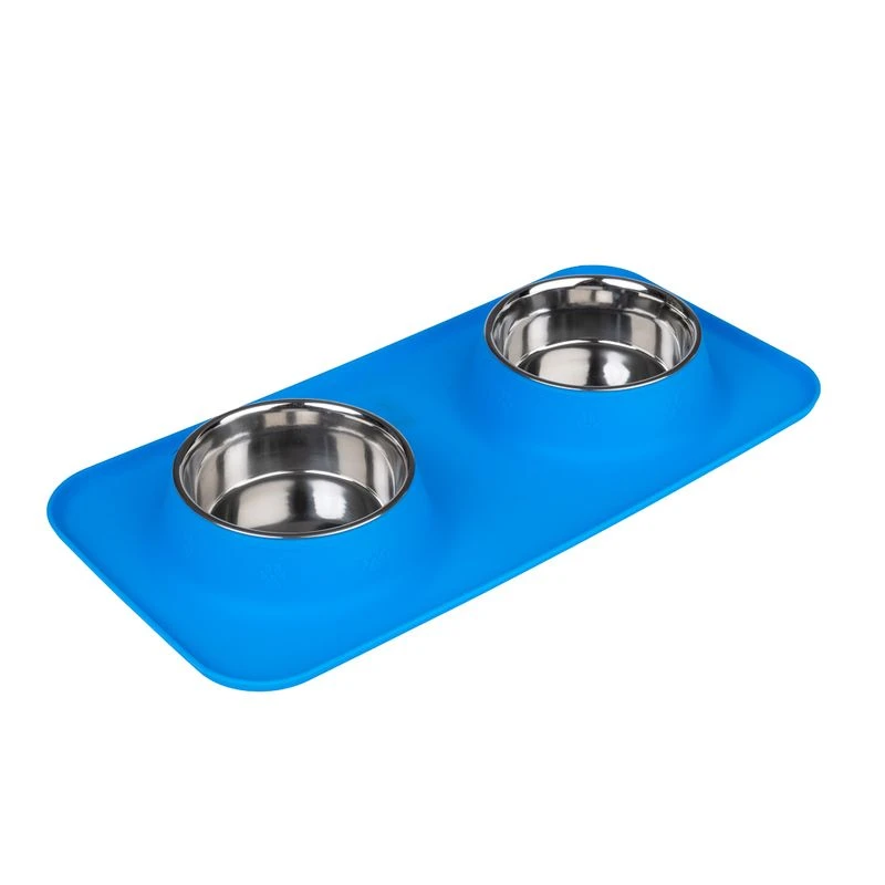 TIAKI Double Bowl With Silicone Mat 2 X 540 Ml, Ø 14 Cm