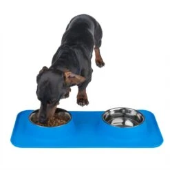 TIAKI Double Bowl With Silicone Mat 2 X 540 Ml, Ø 14 Cm -Zoo Plus 337896 tiaki double bowl with silicone mat fg 0097 0