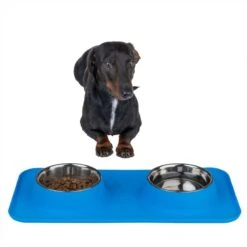 TIAKI Double Bowl With Silicone Mat 2 X 540 Ml, Ø 14 Cm -Zoo Plus 337896 tiaki double bowl with silicone mat fg 0099 6