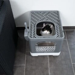 TIAKI Jax Hop-In Cat Litter Tray Dark Grey -Zoo Plus 414996 top entry toilet jax cat fg 3469 3