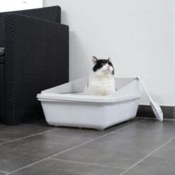 TIAKI Dusty Rounded Cat Litter Tray White -Zoo Plus 414997 tiaki litter box dusty cat fg 3511 2