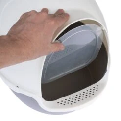 TIAKI Cinder Hooded Litter Tray Dark Grey / White -Zoo Plus 415096 tiaki litter box cinder fg 6132 5