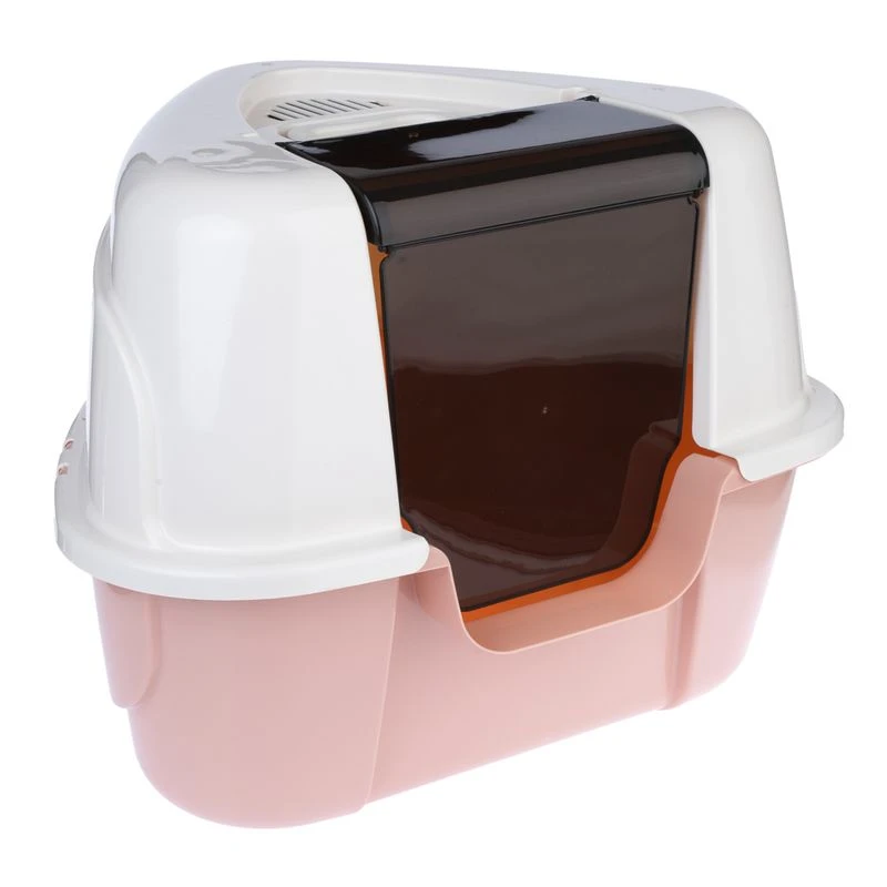 TIAKI Parfait Corner Hooded Litter Tray Cream/ Pink 1 TIAKI Parfait Corner Hooded Litter Tray Cream/ Pink