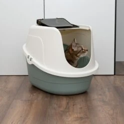 TIAKI Teala Covered Litter Box White/teal -Zoo Plus 419403 tiaki haubentoilette teala cat fg 5440 7