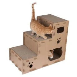 TIAKI Scratching Stairs Puzzle For Cats 70 X 40 X 60 Cm (L X W X H) -Zoo Plus 527097 tiaki scratching stairs puzzle cat fg 7356 9