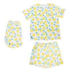TIAKI Pet & Parent Pyjamas - Lemon Set: Small PJs For Dog Parents + 35cm (back Length) Dog Shirt