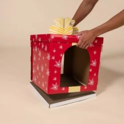 TIAKI Red Gift Box Scratching Furniture 37.5 X 37.5 X 50 Cm (L X W X H) -Zoo Plus 596105 tiaki red giftbox scratcher fg 1876 9