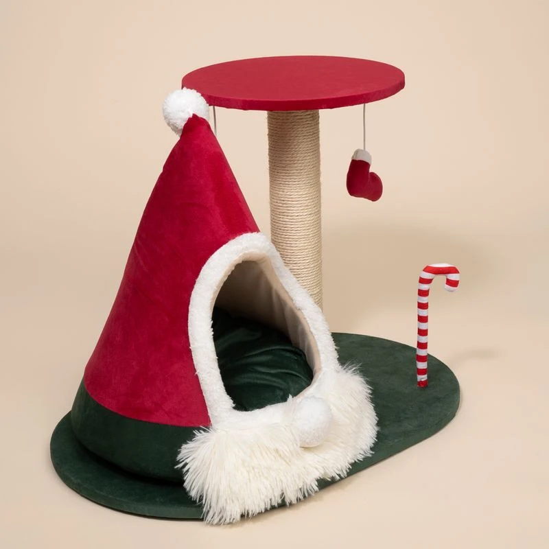 TIAKI Scratching Post With Christmas Teepee Red 1 TIAKI Scratching Post With Christmas Teepee Red