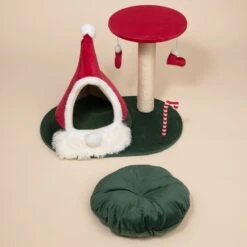 TIAKI Scratching Post With Christmas Teepee Red 25 TIAKI Scratching Post With Christmas Teepee Red -Zoo Plus 597701 tiaki cat tree with teepee fg 0031 1