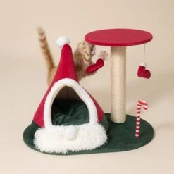 TIAKI Scratching Post With Christmas Teepee Red 23 TIAKI Scratching Post With Christmas Teepee Red -Zoo Plus 597701 tiaki cat tree with teepee cat fg 0339 1
