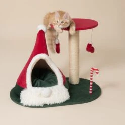 TIAKI Scratching Post With Christmas Teepee Red 21 TIAKI Scratching Post With Christmas Teepee Red -Zoo Plus 597701 tiaki cat tree with teepee cat fg 0356 9